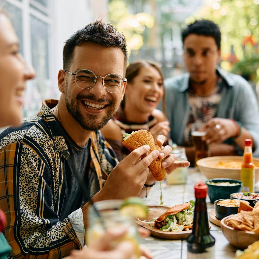 group of friends eating at restaurant with a no phone policy