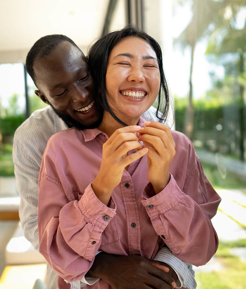 happy couple hug showing good relationship