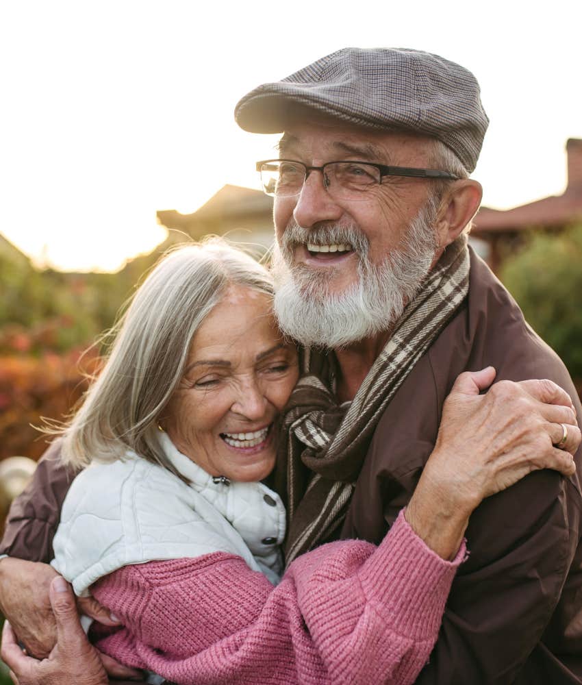 happy couple hug to connect