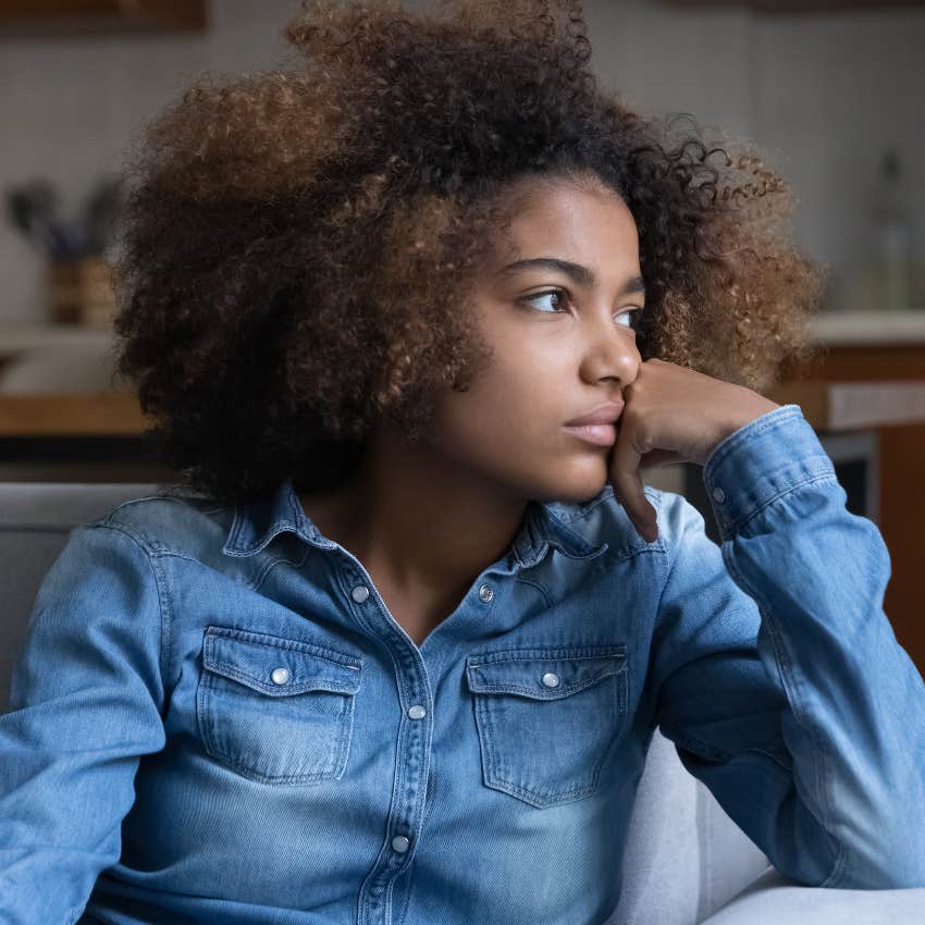 Girl learning to wait without constant entertainment at home