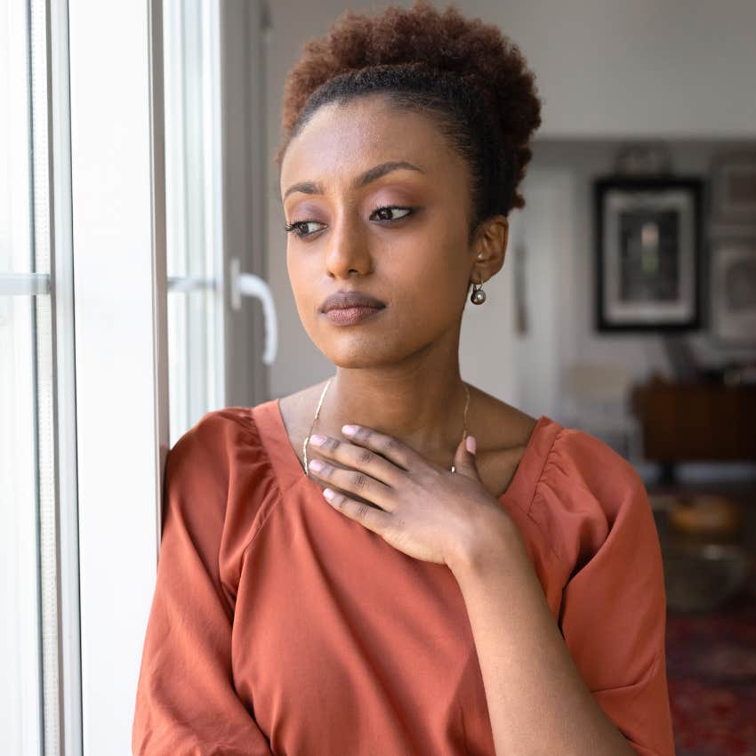 sad woman feeling like her thoughts are quieter than usual