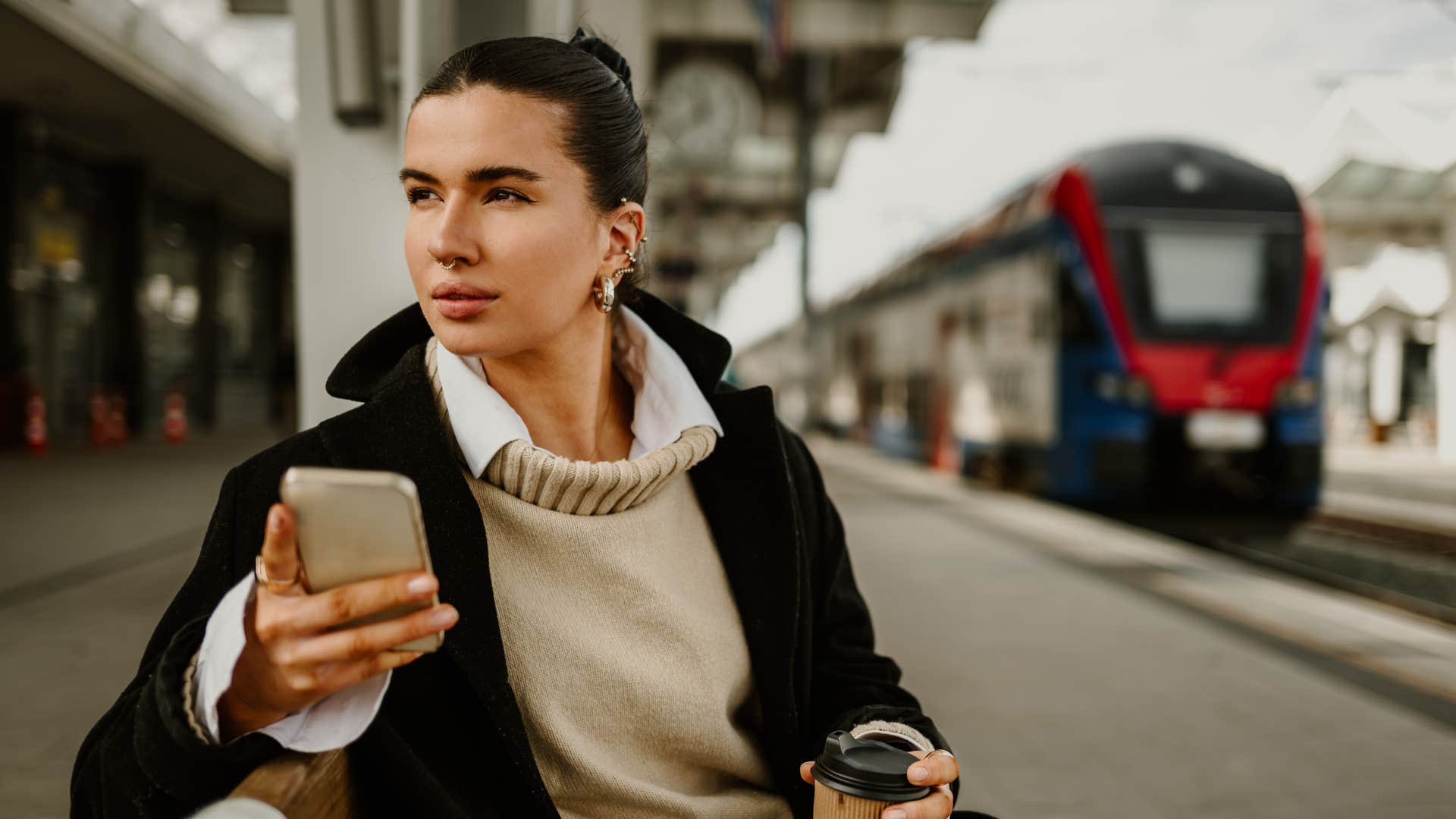 Truly narcissistic woman at a train station looking for chaos 