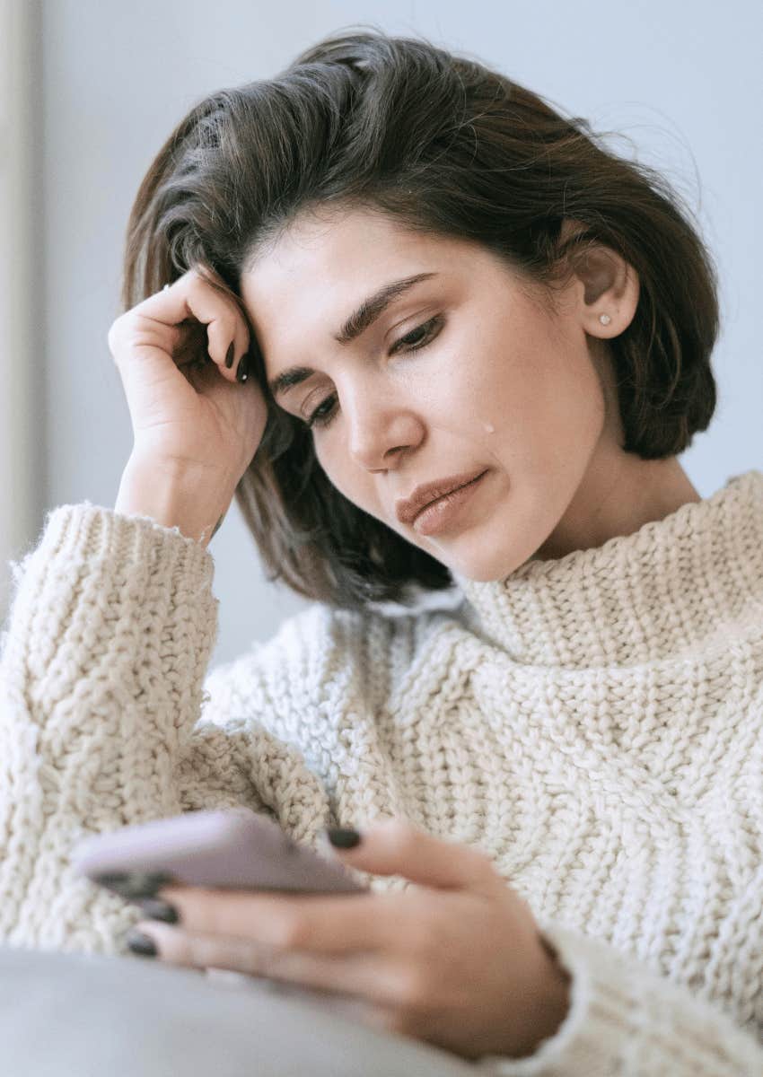 upset woman hurt by conversation