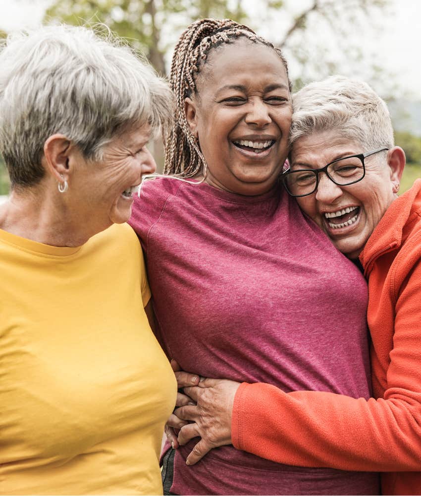 happy older women showing shared values