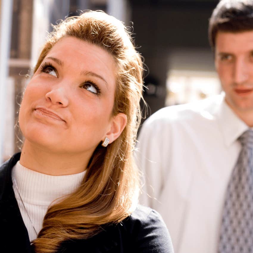 woman who leans too much into her masculine side telling her coworker to keep up