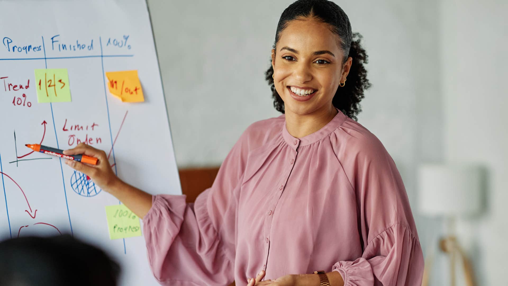woman faking it until she makes it giving a work presentation