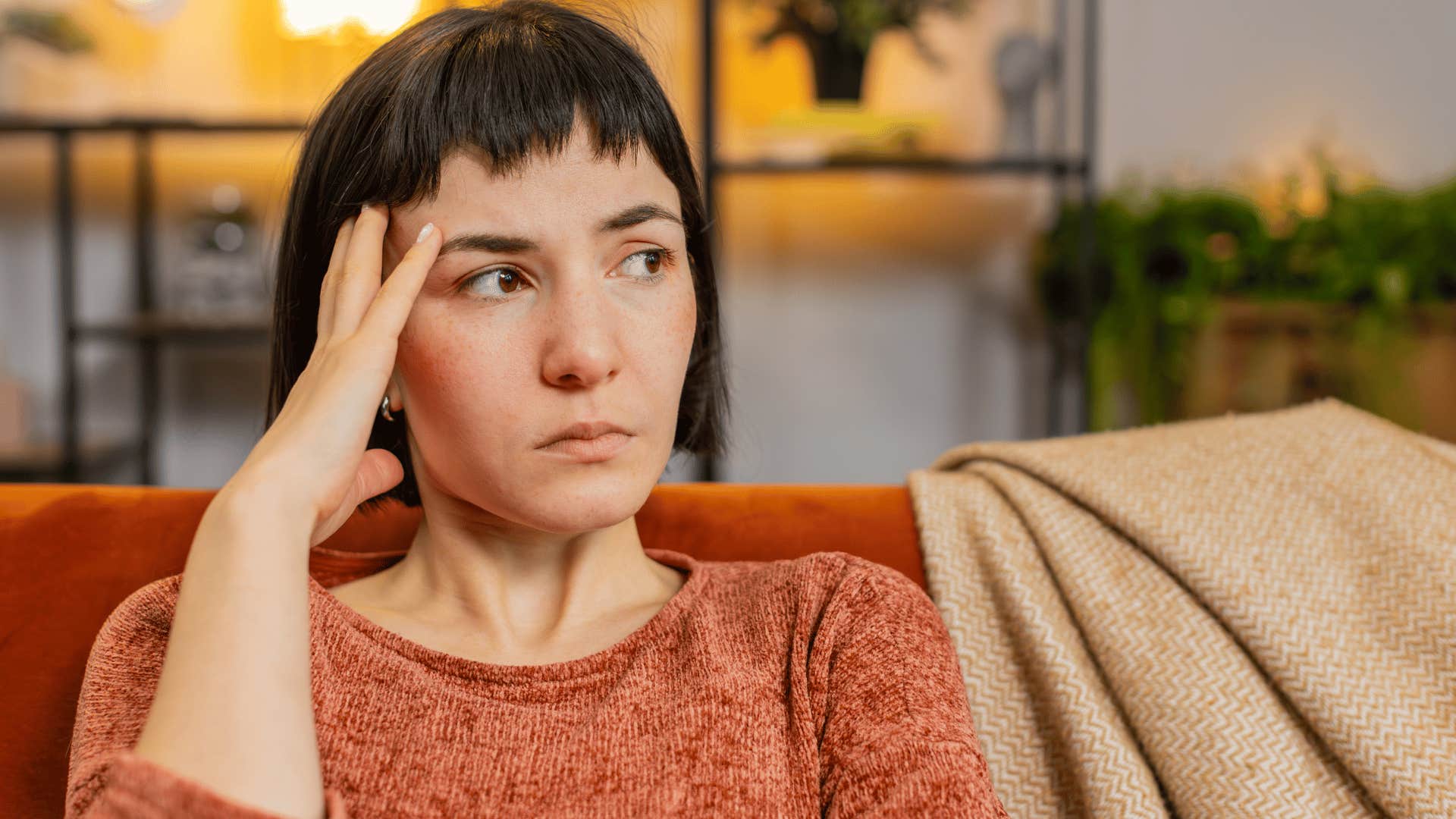 perfectionist woman thinking negatively ignoring positive thoughts