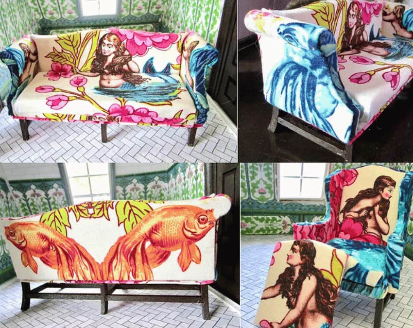 upholstered mini sofa and chair made by author