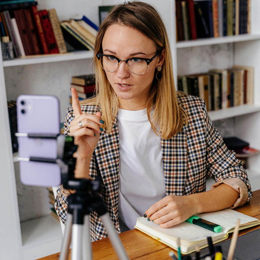 teacher filming herself for social media