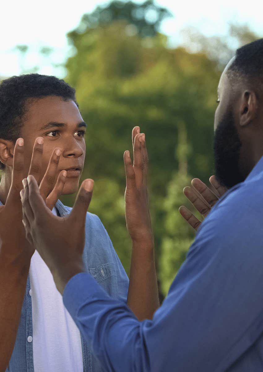frustrated parent and teen in a face off