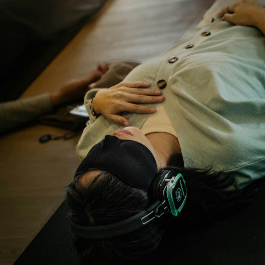 woman in a group meditation session