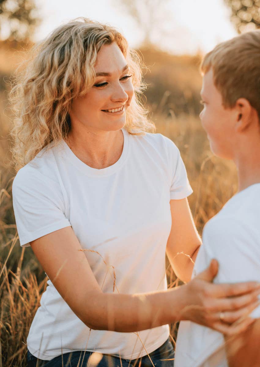 happy mom and her child talking