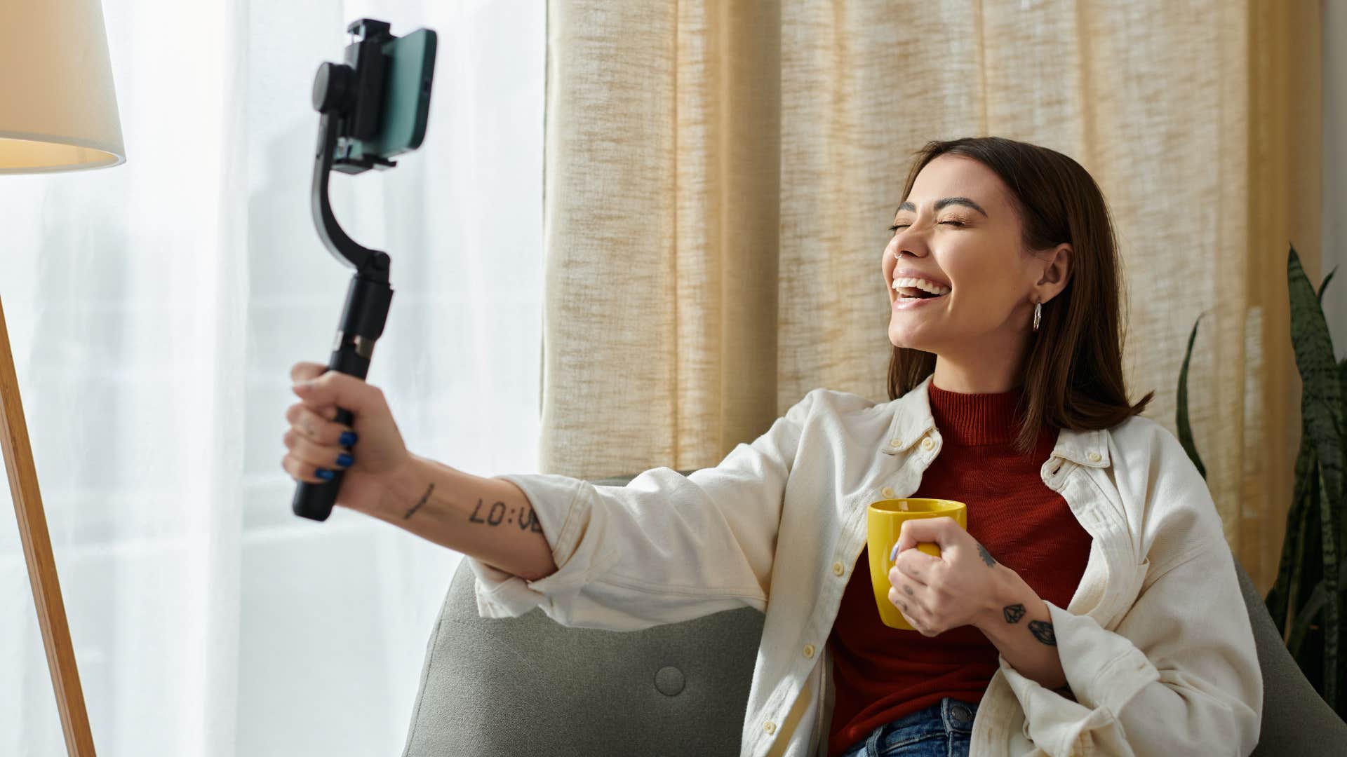 woman taking a selfie for herself not to get rich