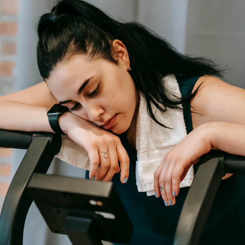 woman who is too tired to work out after work