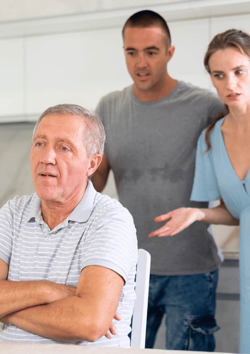 husband and wife frustrated with older man
