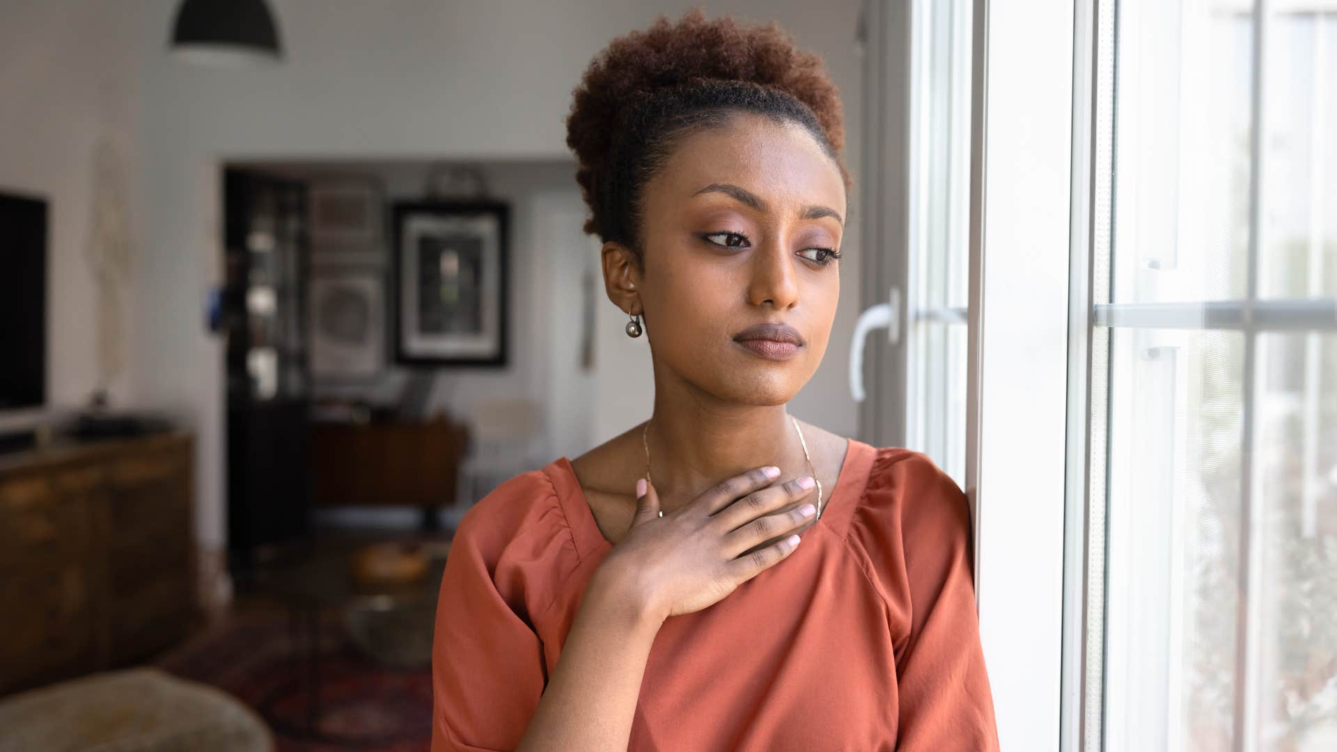 high iq woman focusing her attention looking outside