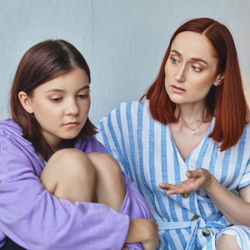 Mother saying "you're making a big deal out of nothing" to her upset daughter.