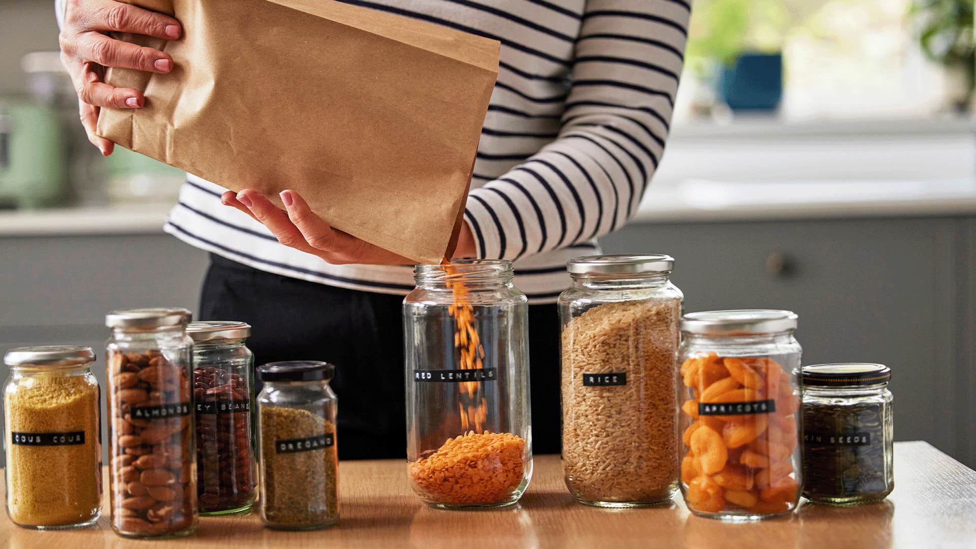 kitchen stocked with reusable containers