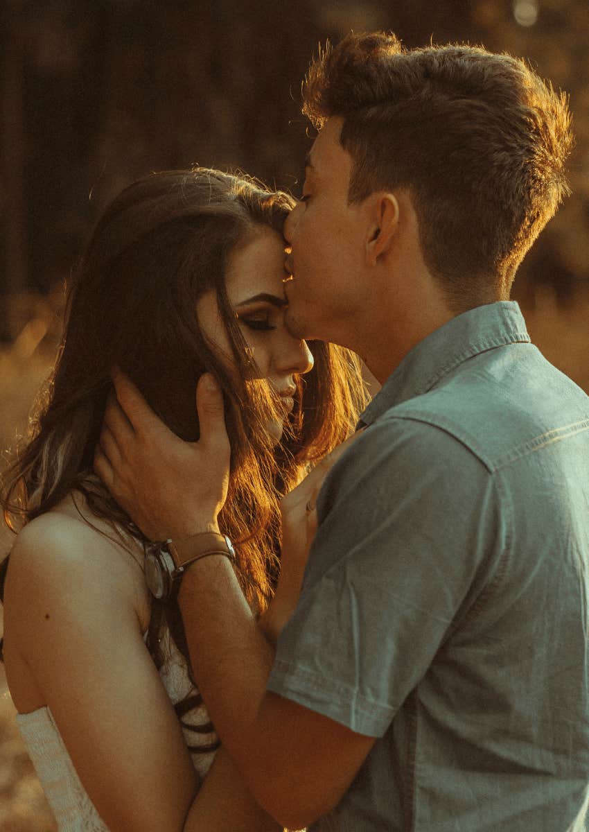 loving man showing woman affection