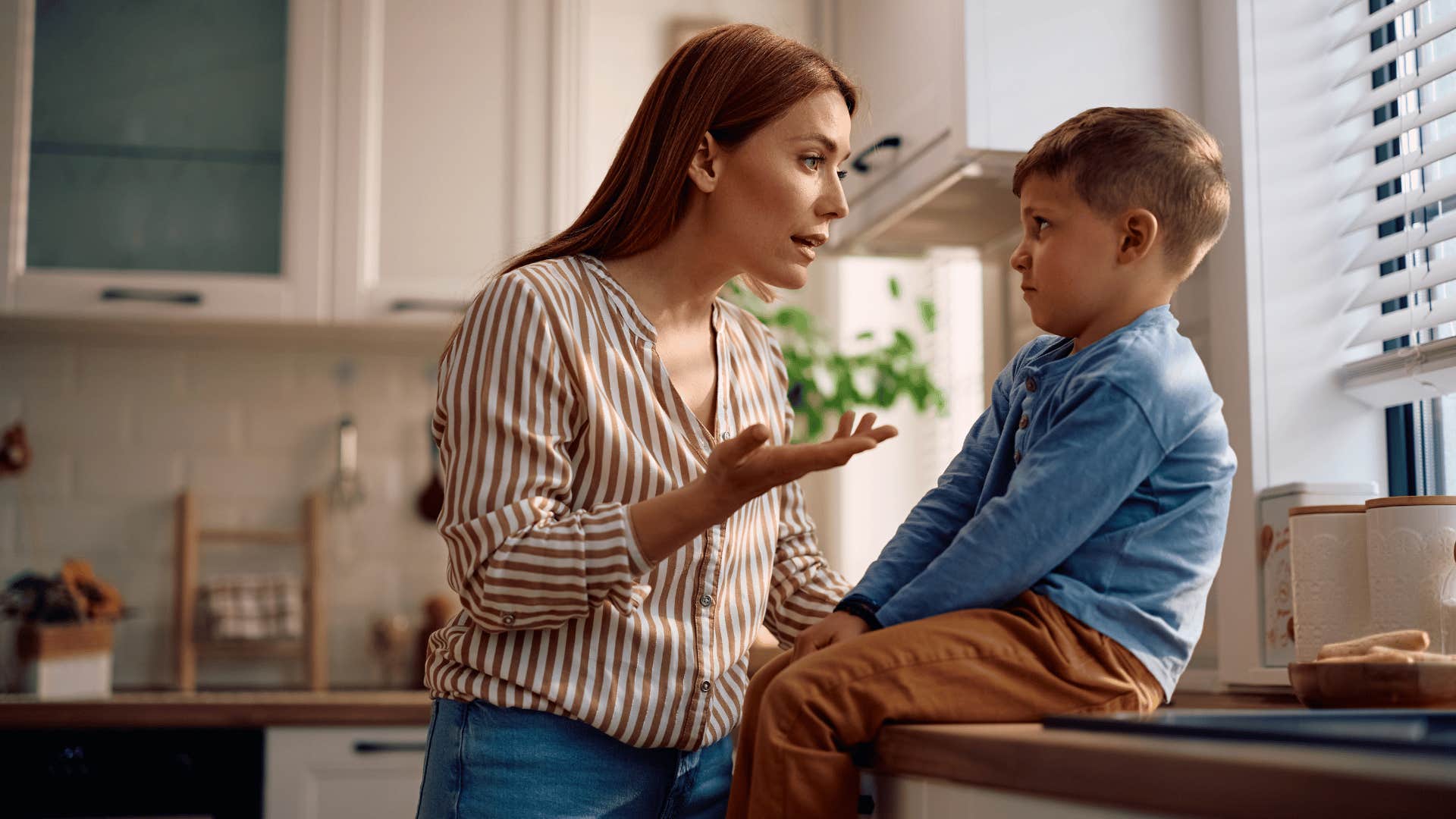 mom yelling at young son expecting obedience