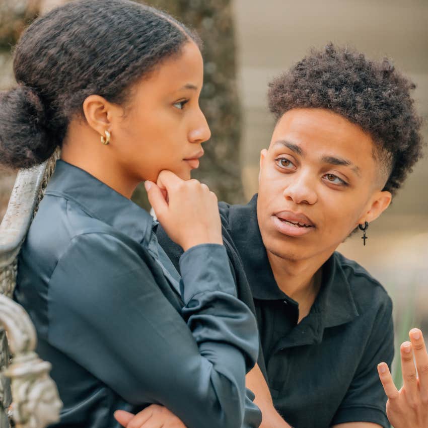 manipulative person gaslighting woman saying that's not what happened