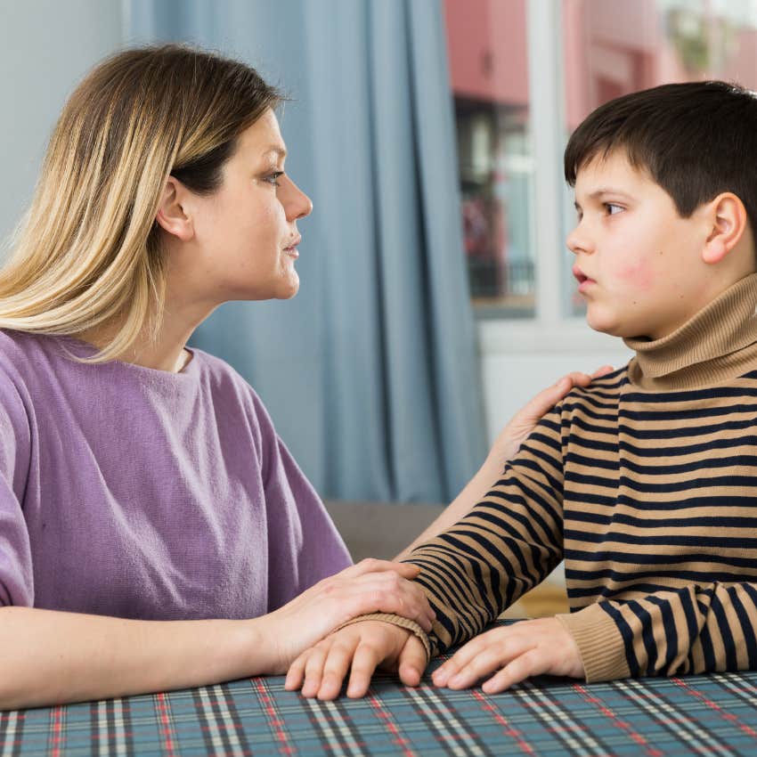 mom talking to her son about bullying classmate