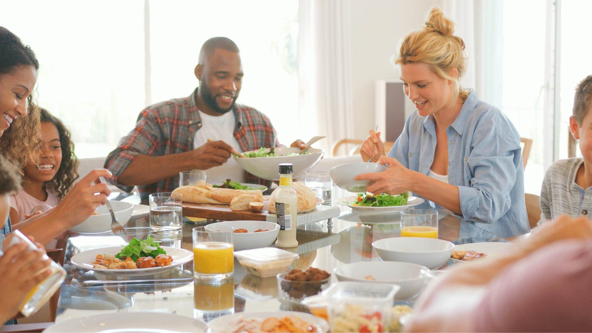 family having family dinner without phones