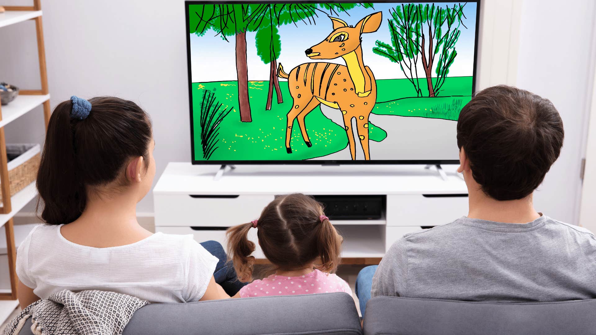 family watching Saturday morning cartoons like back in the 60s and 70s
