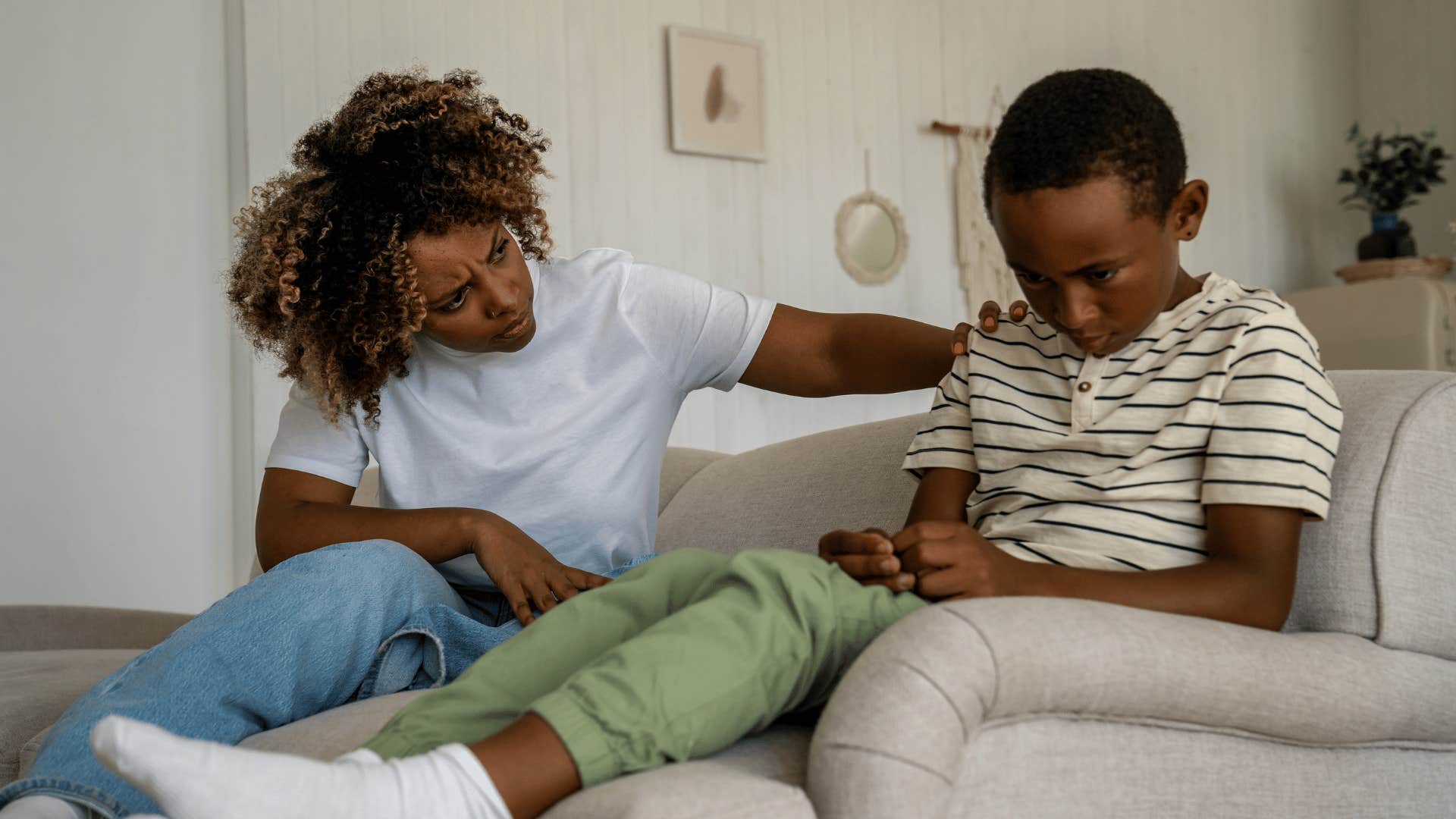 mom comforting son saying you don't have to try if it's hard
