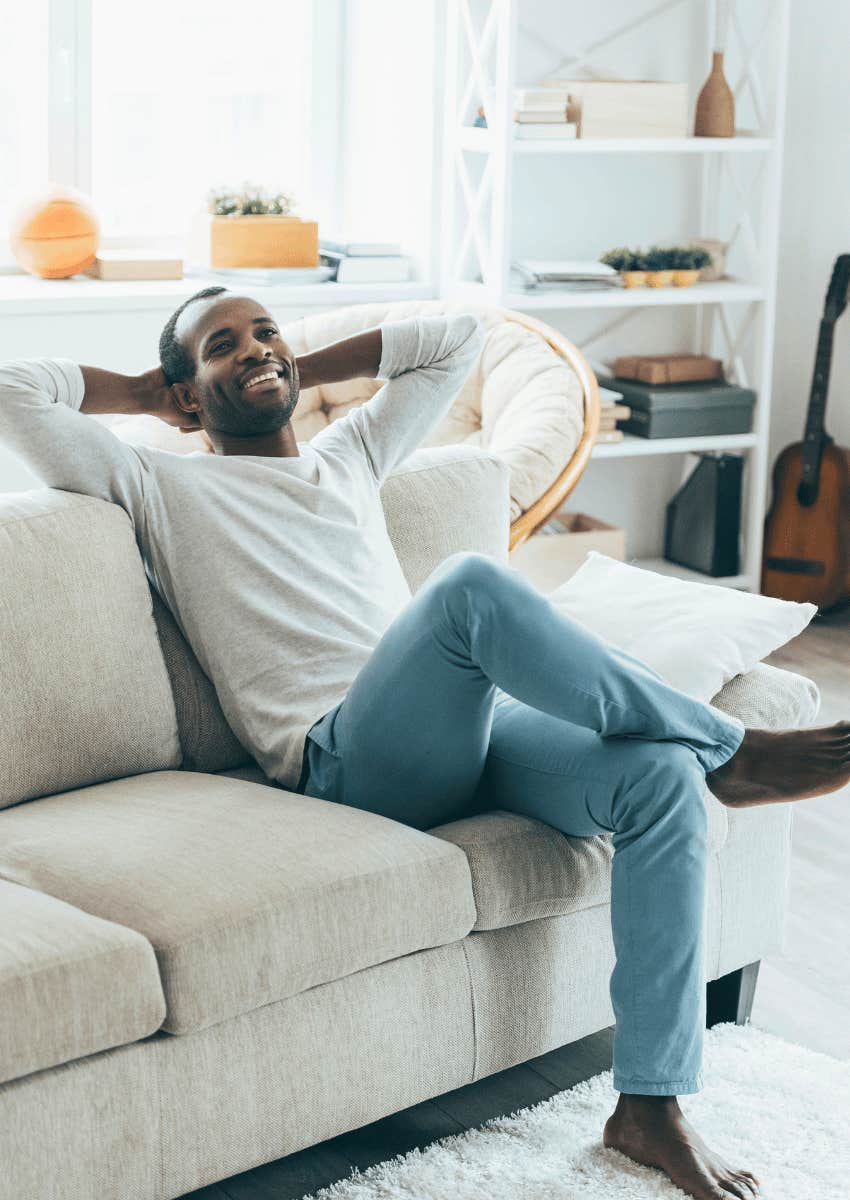peaceful man spending time alone