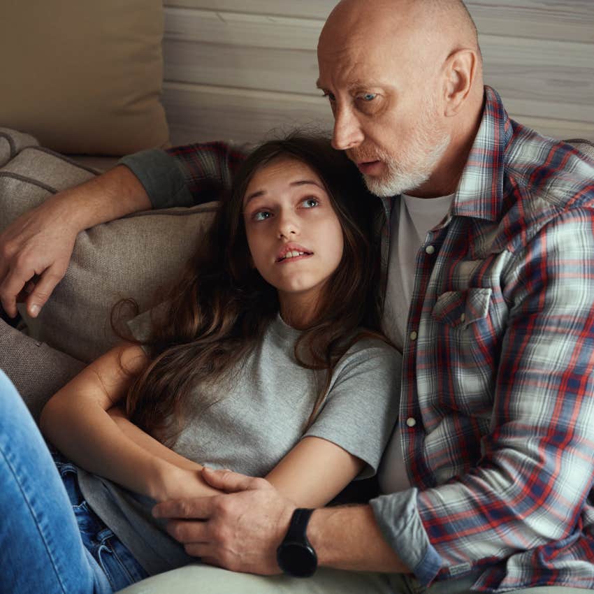 slightly anxious depressed dad with his daughter who is smarter and more well-behaved