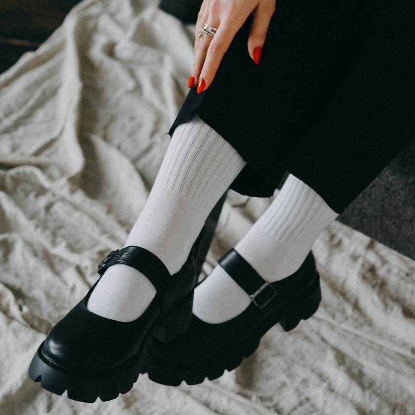 Woman wearing Mary Jane shoes