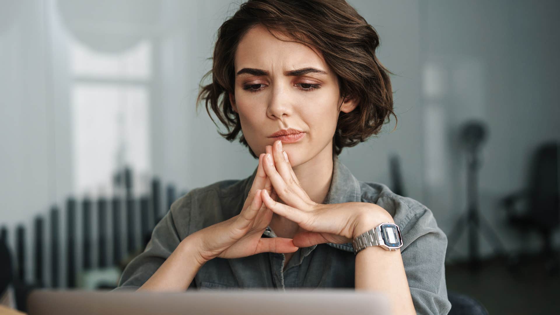focused woman thinking