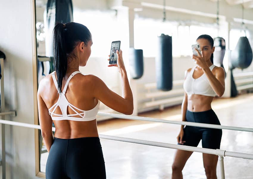 woman who is completely consumed with herself in the mirror