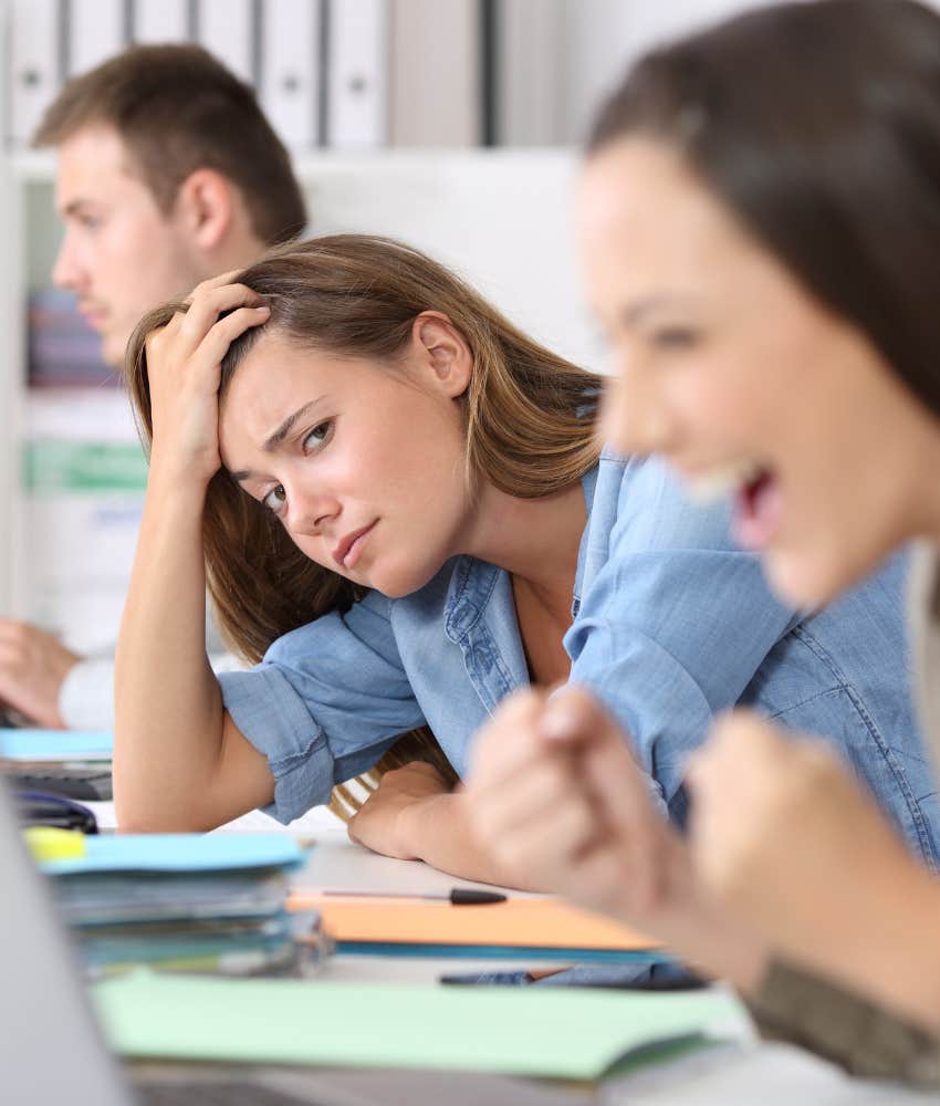 competitive person unhappy at coworkers success showing hidden trait