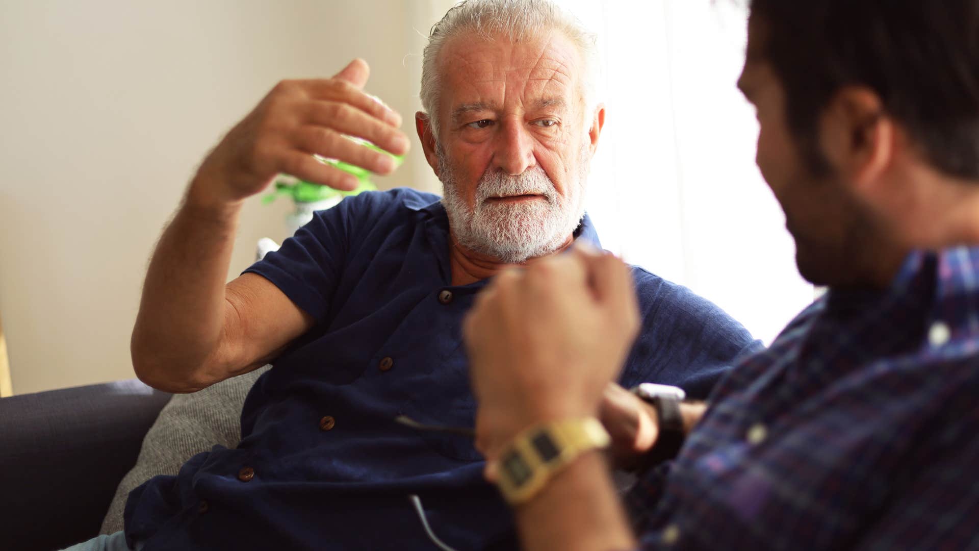 older man making conversation with son weird by saying i'm not good at this