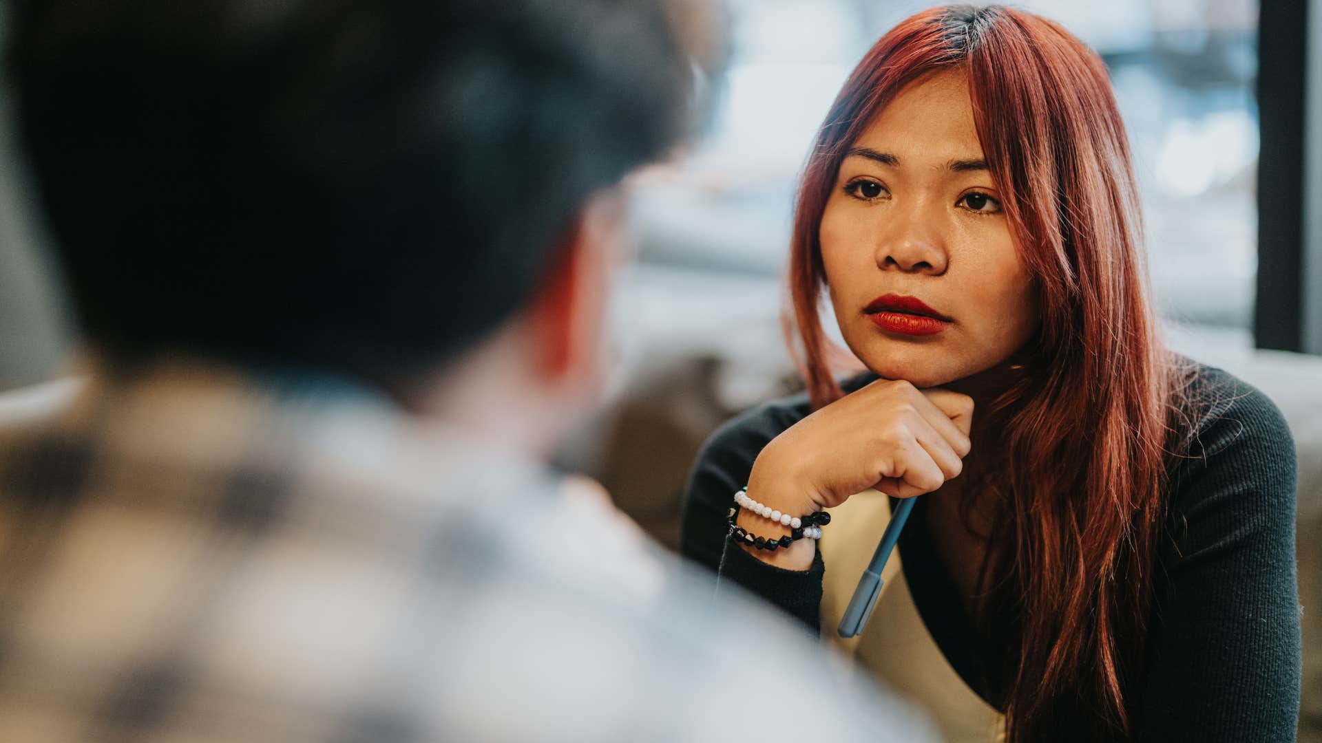 Woman with a high IQ making conversation awkward by saying sorry, I just hate small talk