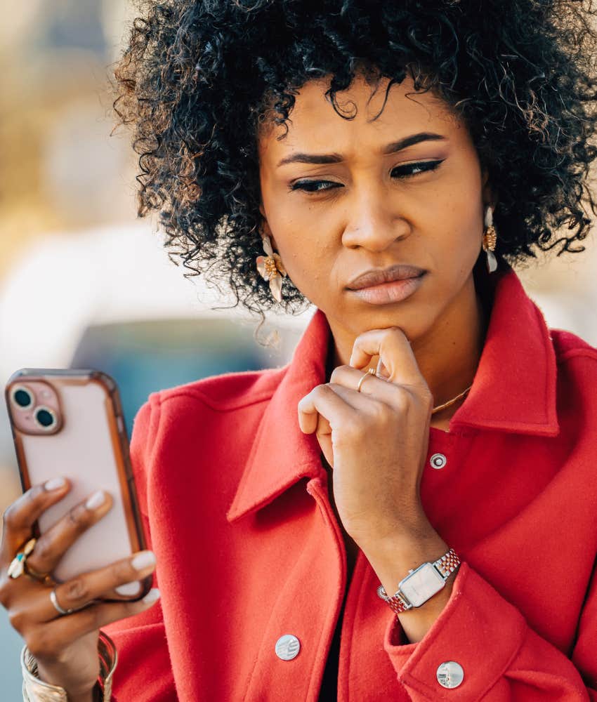 uncertain person questions text message showing emotionally manipulative connection