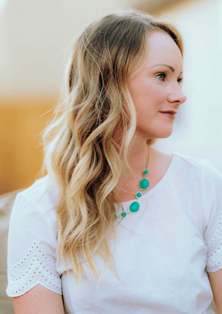 pretty young woman with flowing blonde hair