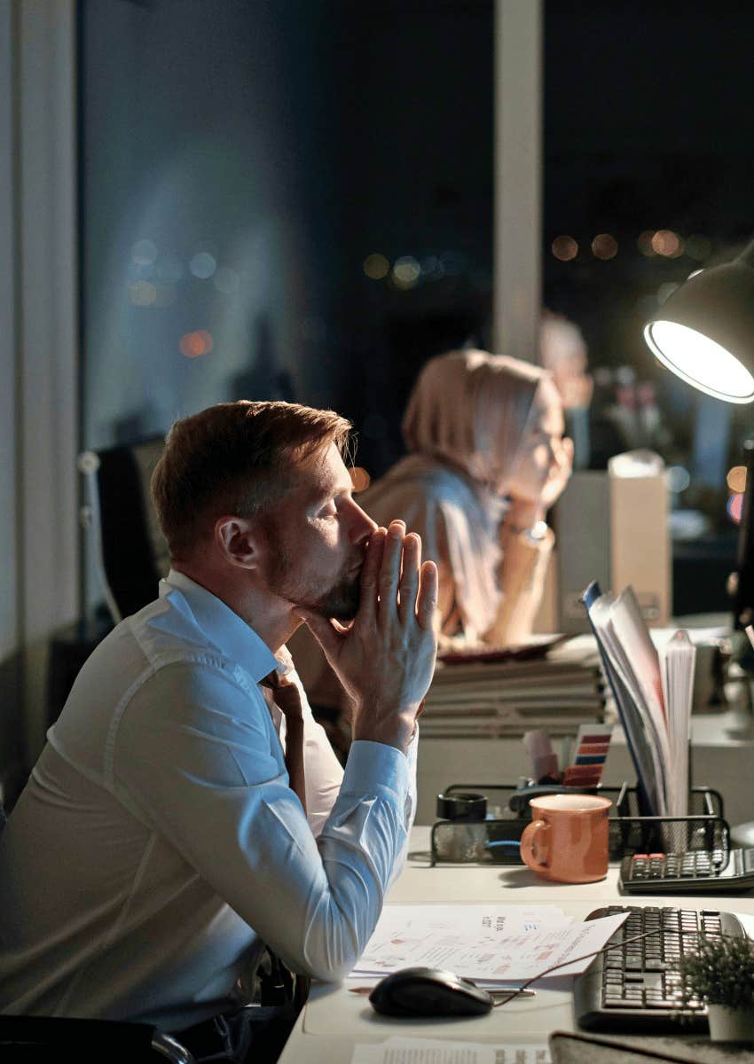 professional man working late in office