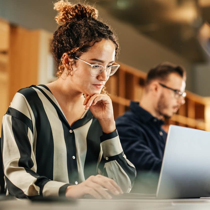 woman with common sense working around people taking shortcuts in an office