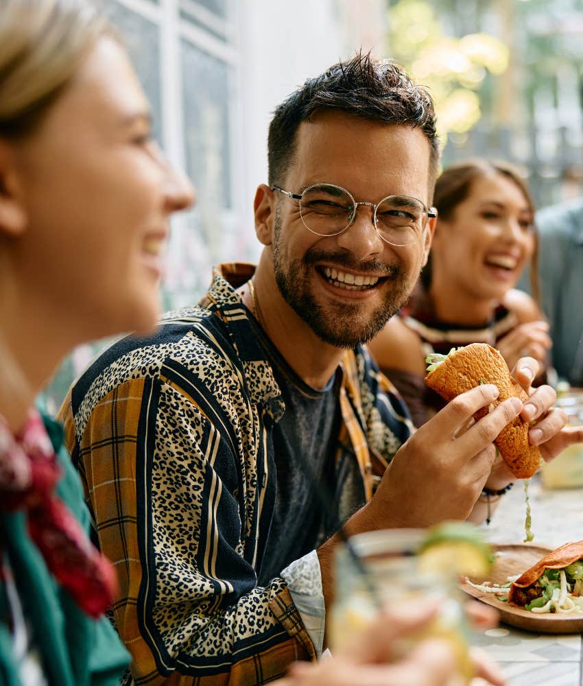 happy woman enjoys life with friends