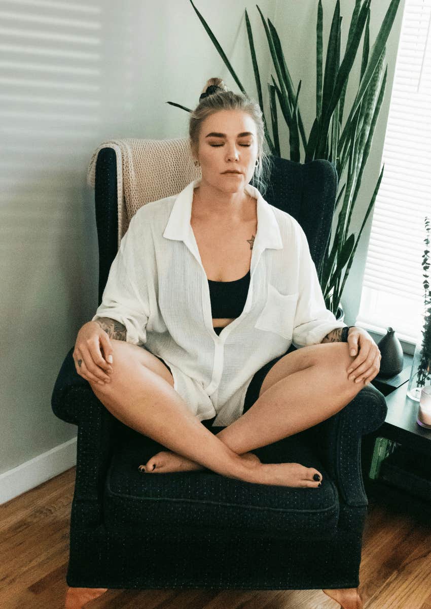 relaxed woman doing reflective soul work