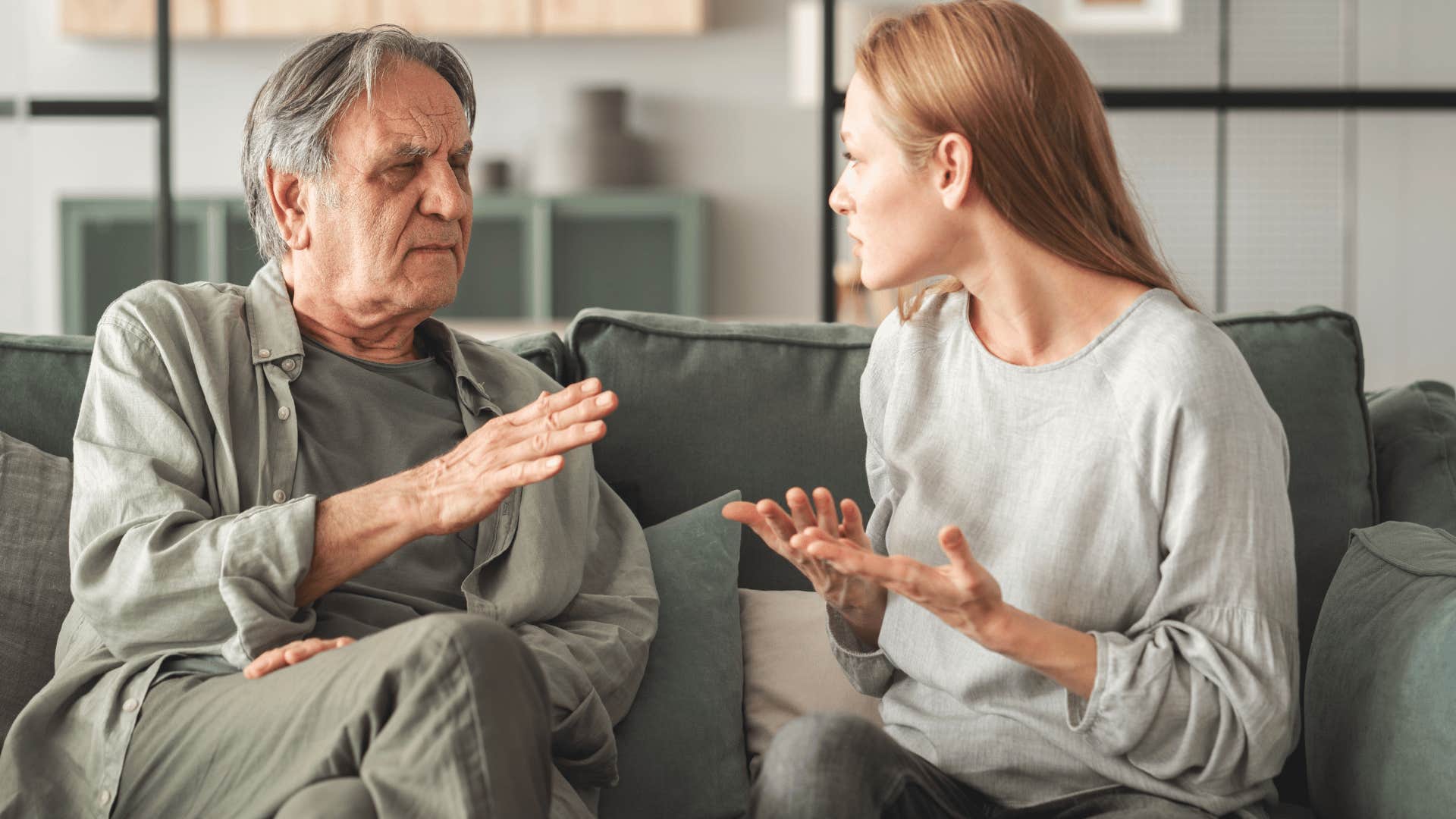 older father trying to compete with his daughter during argument