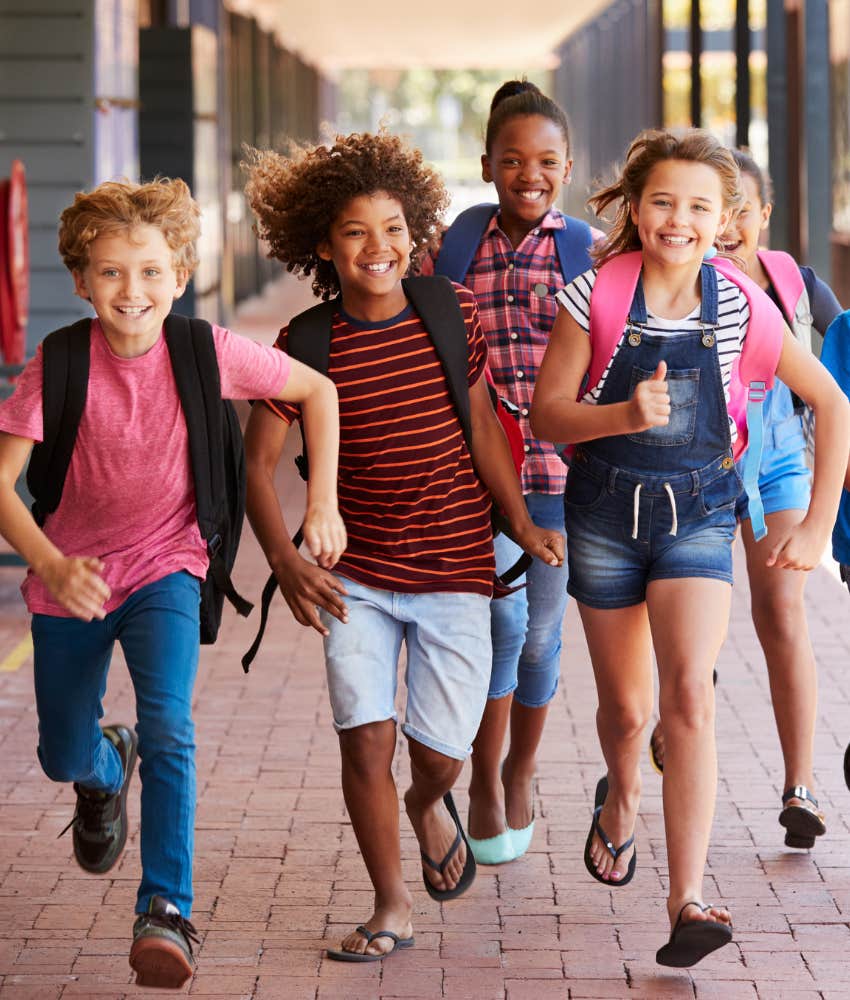 happy students running to playtime