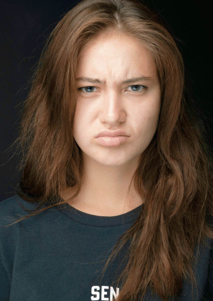 serious young woman glaring