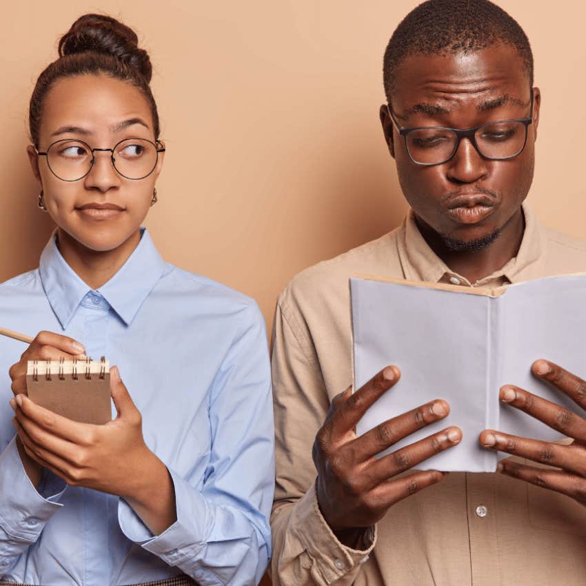 Woman who had a painful childhood taking notes on how a man is feeling