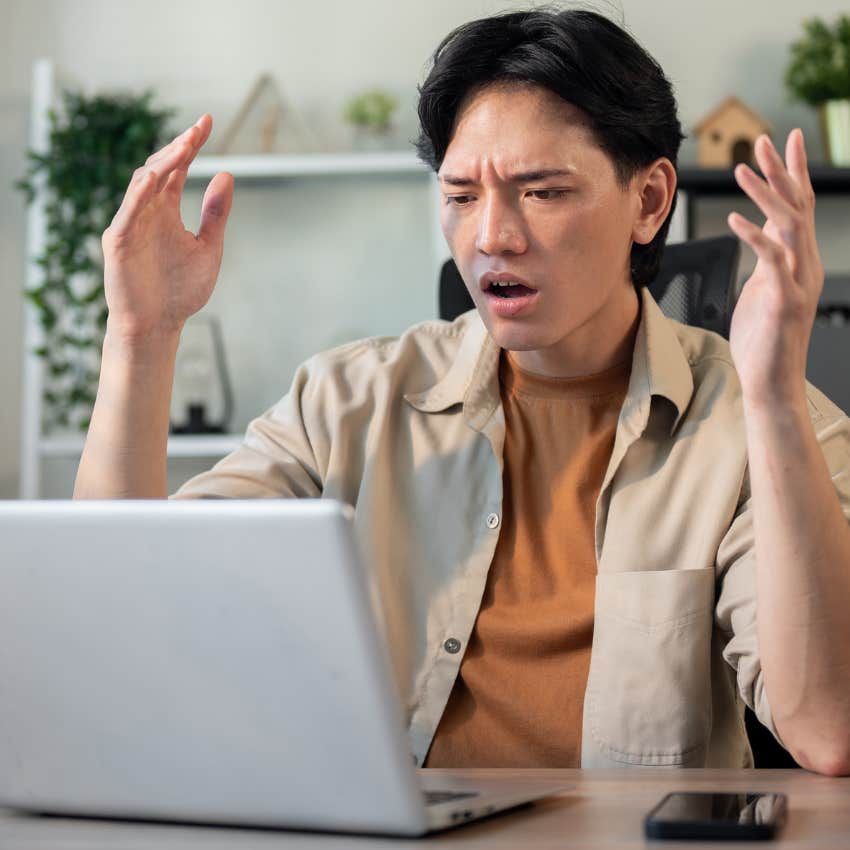 burnt out man overreacting to minor inconveniences at work