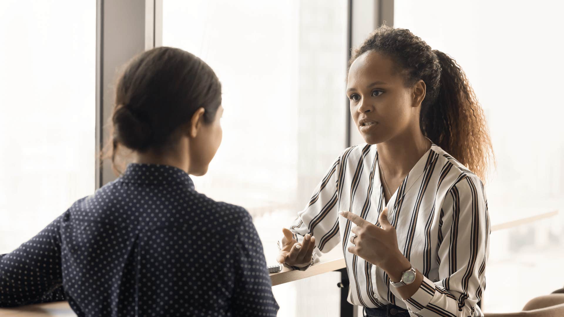 nervous woman saying i don't usually do this during a casual conversation