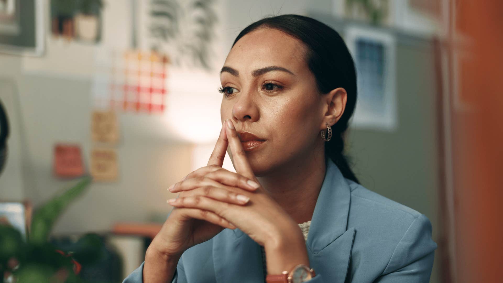 nervous woman saying she had a point during a casual conversation